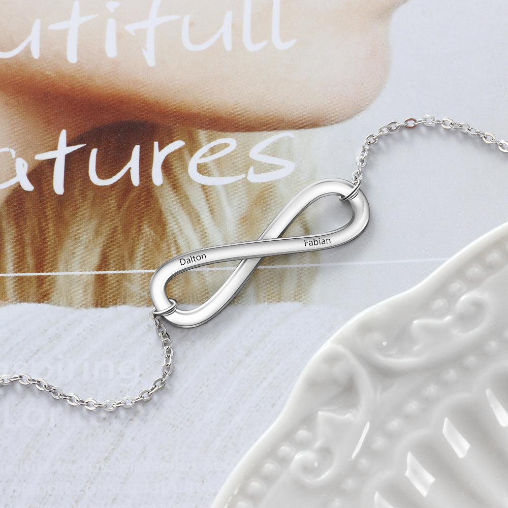 Personalized Silver Name Engraved Necklace, Infinite Love Pendant, Trendy Jewelry For Women - Personalized Jewel