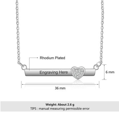 Personalized Silver Name Necklace with Strip with Heart CZ Stone Pendant, Trendy Love Jewelry for Women - Personalized Jewel