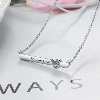 Personalized Silver Name Necklace with Strip with Heart CZ Stone Pendant, Trendy Love Jewelry for Women - Personalized Jewel