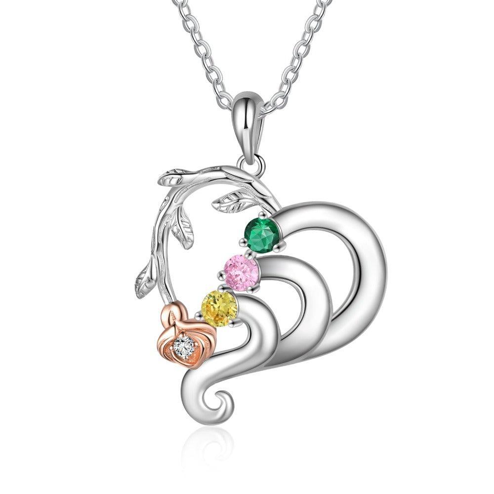 Personalized  Silver Pendant Necklace Three Custom Names And Birthstones-Personalized Jewels