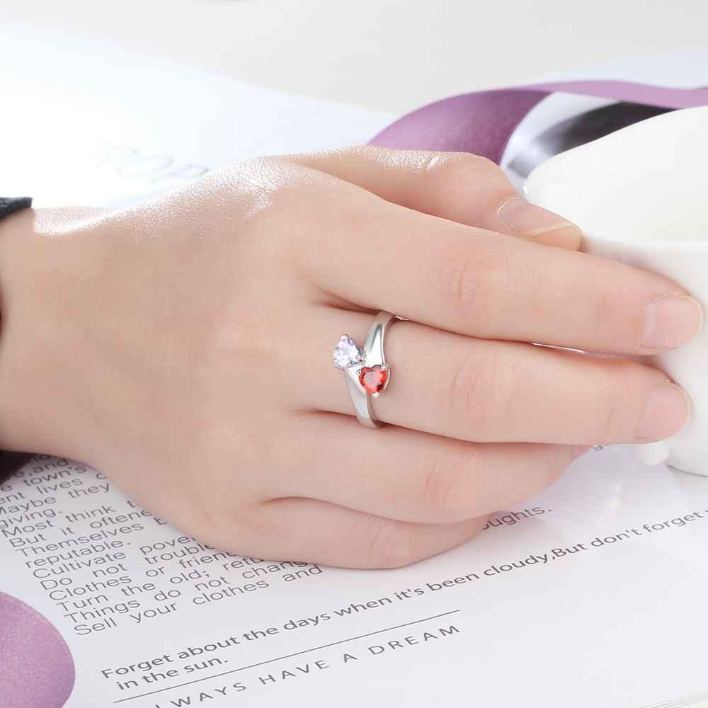 Personalized Silver Ring - Engrave One Phrase, Two Custom Names, Two Custom Heart Birthstones - Customized Gifts-Personalized Jewels