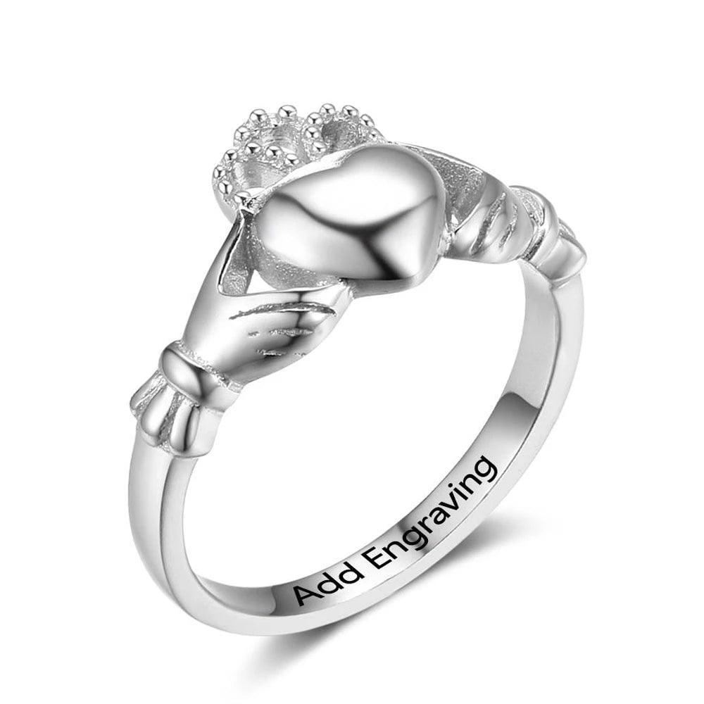 Personalized Silver Sterling Ring - Claddagh Heart - Engrave Special Phrase-Personalized Jewels