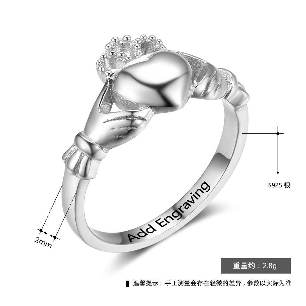 Personalized Silver Sterling Ring - Claddagh Heart - Engrave Special Phrase-Personalized Jewels