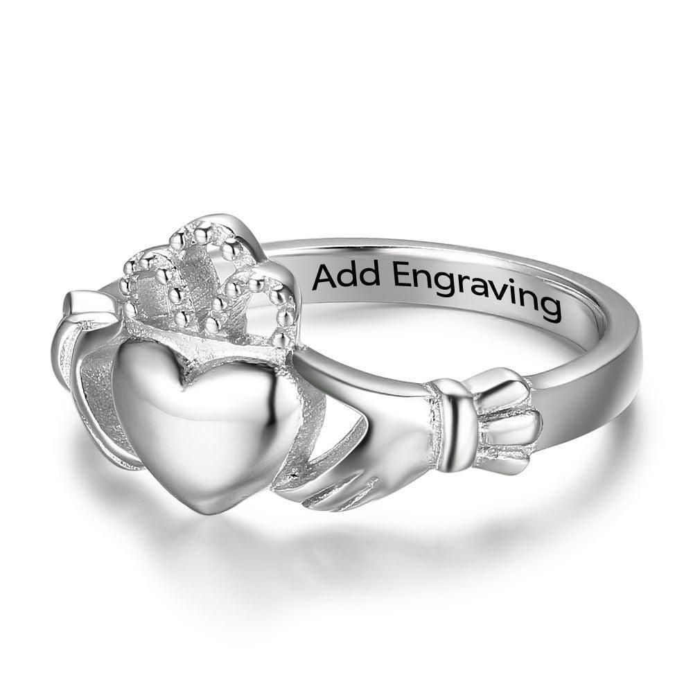 Personalized Silver Sterling Ring - Claddagh Heart - Engrave Special Phrase-Personalized Jewels