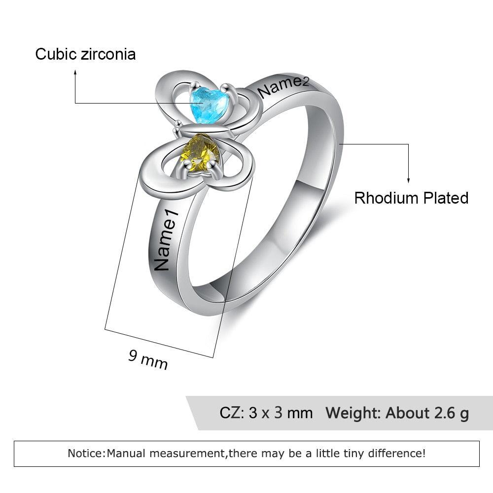 Personalized Solid 925 Sterling Silver Butterfly Rings Fashion Jewelry Gift - Personalized Jewel