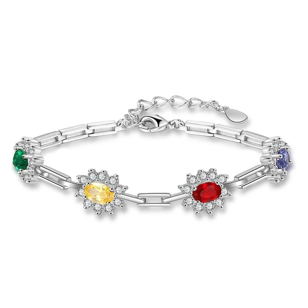 Personalized Sparkling Cubic Zirconia Flower Bracelets and Bangles with Customized Birthstone - Personalized Jewel