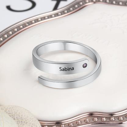 Personalized Stainless Steel Adjustable Wrap Rings For Women – Engrave Name And Customize Birthstone, 3 Color Options - Personalized Jewel
