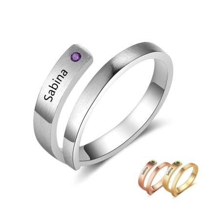Personalized Stainless Steel Adjustable Wrap Rings For Women – Engrave Name And Customize Birthstone, 3 Color Options - Personalized Jewel