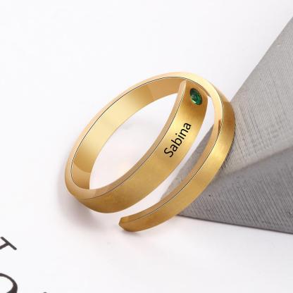 Personalized Stainless Steel Adjustable Wrap Rings For Women – Engrave Name And Customize Birthstone, 3 Color Options - Personalized Jewel