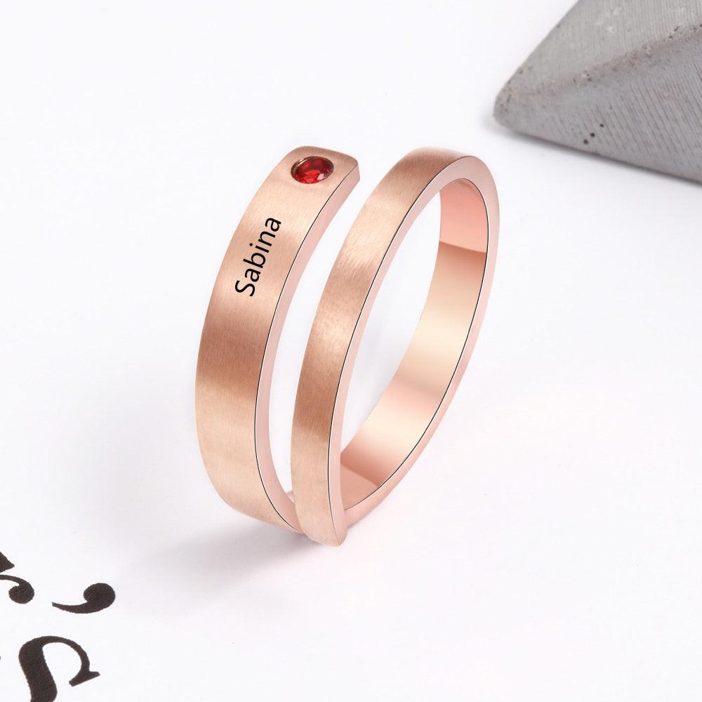Personalized Stainless Steel Adjustable Wrap Rings For Women – Engrave Name And Customize Birthstone, 3 Color Options - Personalized Jewel