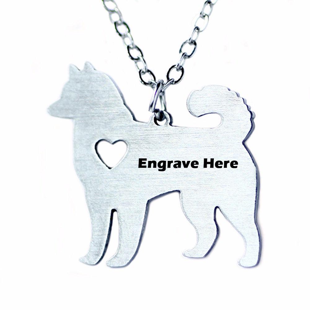 Personalized Stainless Steel Animal Necklace With Name Engraving Alaskan Malamute Pendant, Trendy Pet Lover Jewelry - Personalized Jewel