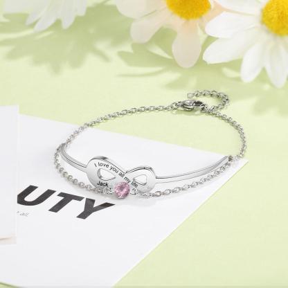 Personalized Stainless Steel Bracelet For Women Birthstone Engraved Bracelet For Women - Personalized Jewel
