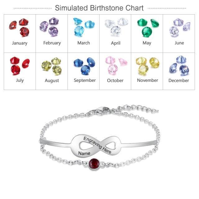 Personalized Stainless Steel Bracelet For Women Birthstone Engraved Bracelet For Women - Personalized Jewel