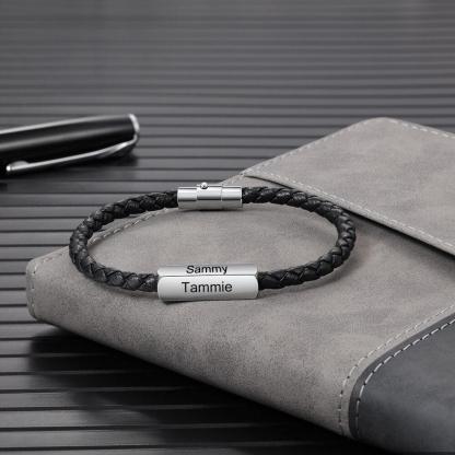 Personalized Stainless Steel Braided Bracelet For Men- 1-4 Custom Name Engravings In The Bracelet For Father’s Day - Personalized Jewel