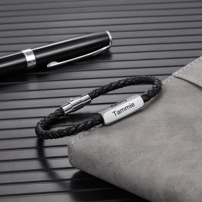 Personalized Stainless Steel Braided Bracelet For Men- 1-4 Custom Name Engravings In The Bracelet For Father’s Day - Personalized Jewel