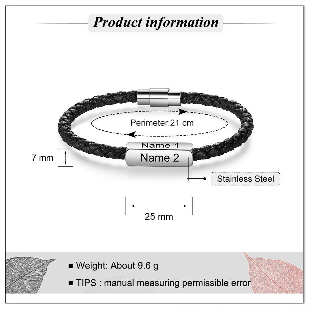Personalized Stainless Steel Braided Bracelet For Men- 1-4 Custom Name Engravings In The Bracelet For Father’s Day - Personalized Jewel