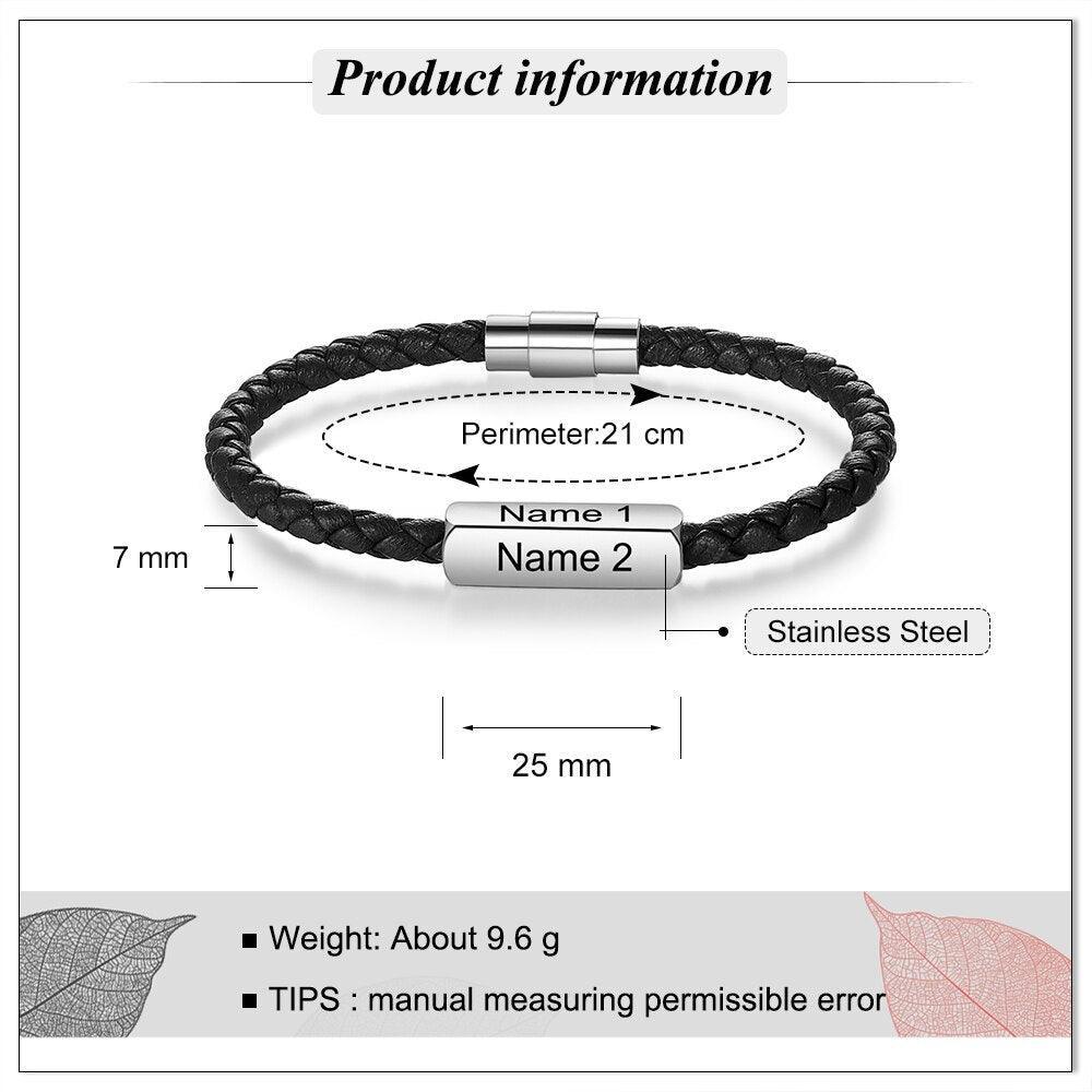 Personalized Stainless Steel Braided Bracelet For Men- 1-4 Custom Name Engravings In The Bracelet For Father’s Day - Personalized Jewel