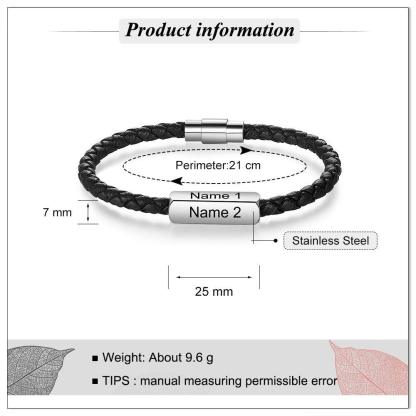 Personalized Stainless Steel Braided Bracelet For Men- 1-4 Custom Name Engravings In The Bracelet For Father’s Day - Personalized Jewel
