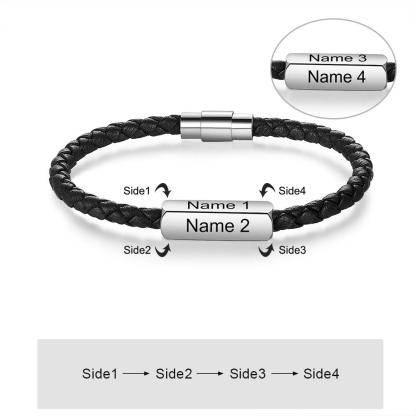 Personalized Stainless Steel Braided Bracelet For Men- 1-4 Custom Name Engravings In The Bracelet For Father’s Day - Personalized Jewel