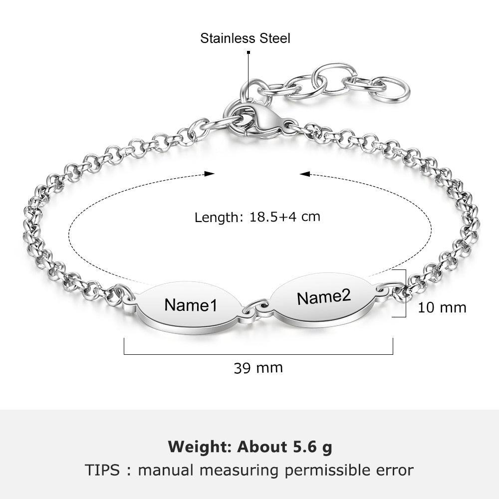 Personalized Stainless Steel Chain Bracelets for Couples with Engraved Custom 2 to 4 Names, Best Friend Bracelet - Personalized Jewel