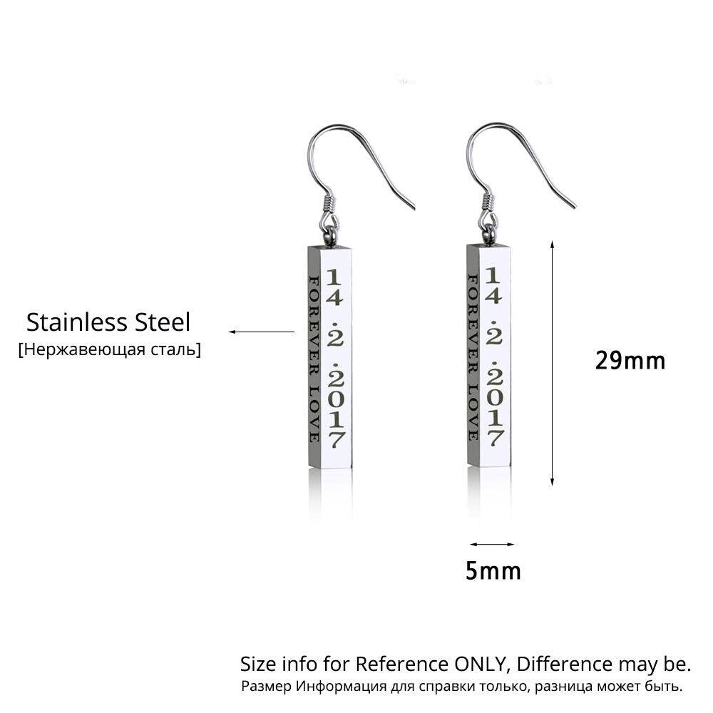 Personalized Stainless Steel Column ID Earrings with Customized Engraved Names, Jewelry for Women-Personalized Jewels