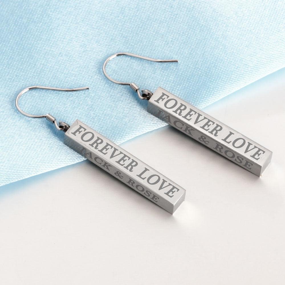 Personalized Stainless Steel Column ID Earrings with Customized Engraved Names, Jewelry for Women-Personalized Jewels