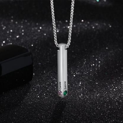 Personalized Stainless Steel Custom Name Bar Necklace, Engrave Name And Custom 4 Sides Birthstone Vertical Bar Pendant - Personalized Jewel