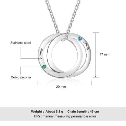 Personalized Stainless Steel Double Circles Necklace with Custom Name Engraved & Birthstone Pendant, Couple Gift Necklace - Personalized Jewel