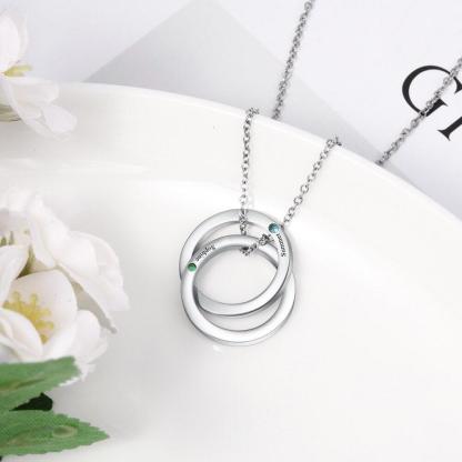 Personalized Stainless Steel Double Circles Necklace with Custom Name Engraved & Birthstone Pendant, Couple Gift Necklace - Personalized Jewel