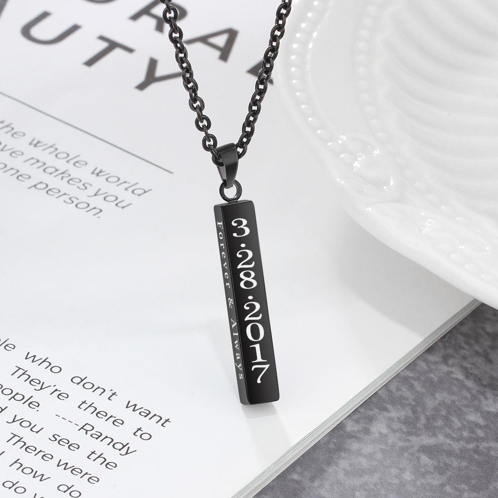 Personalized Stainless Steel Engrave 4 Names Pendant Necklace, Black Color Strip, Trendy Gift - Personalized Jewel