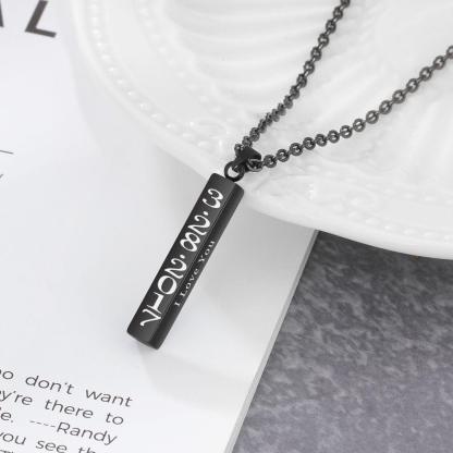 Personalized Stainless Steel Engrave 4 Names Pendant Necklace, Black Color Strip, Trendy Gift - Personalized Jewel