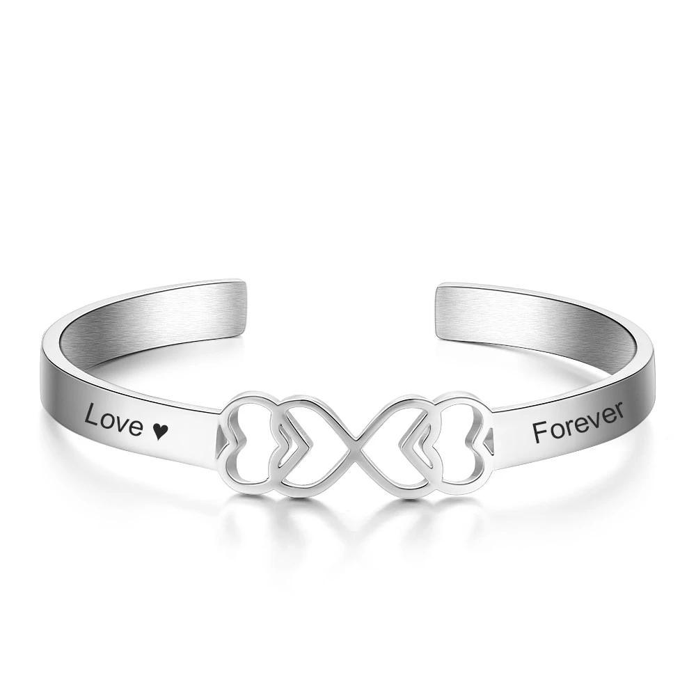 Personalized Stainless Steel Heart Cuff Bangle Bracelets with Engraved Name, Customized Bangle for Women-Personalized Jewels