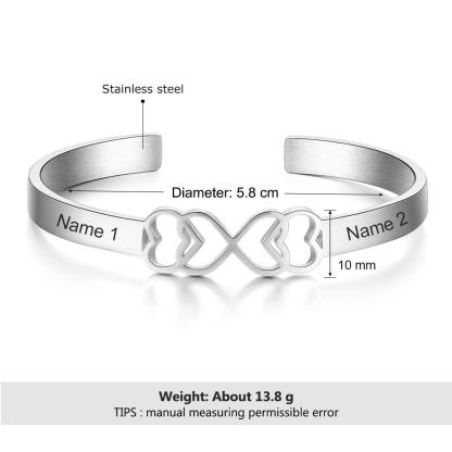 Personalized Stainless Steel Heart Cuff Bangle Bracelets with Engraved Name, Customized Bangle for Women - Personalized Jewel