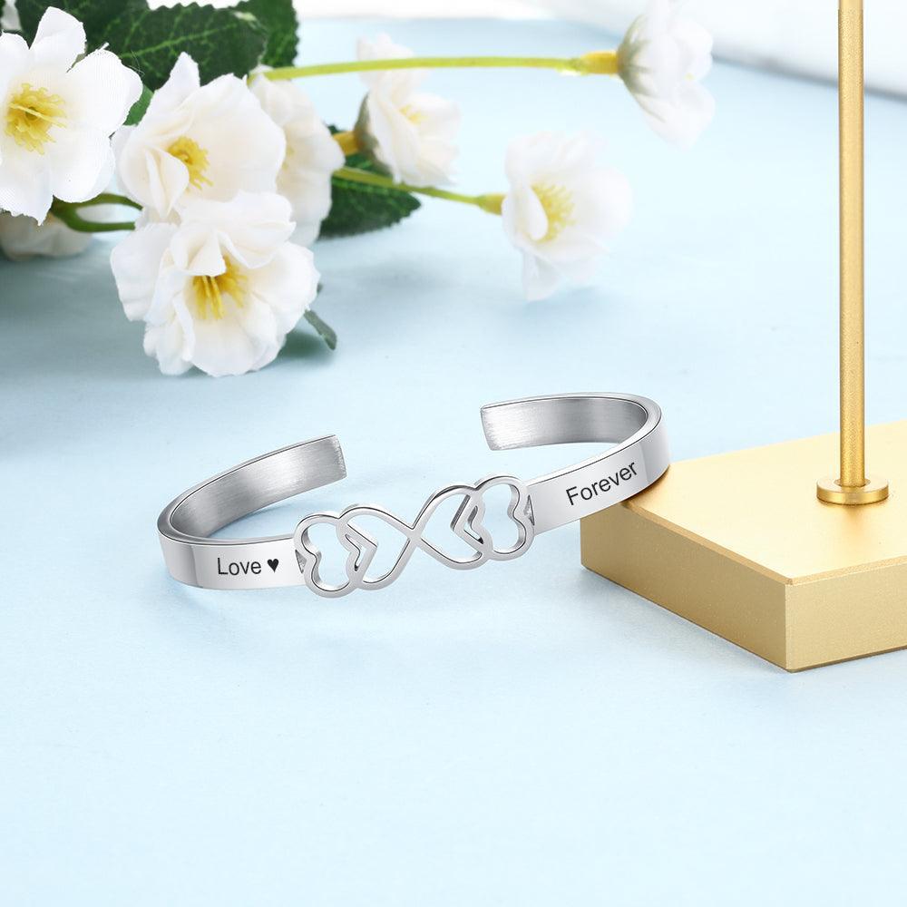 Personalized Stainless Steel Heart Cuff Bangle Bracelets with Engraved Name, Customized Bangle for Women - Personalized Jewel