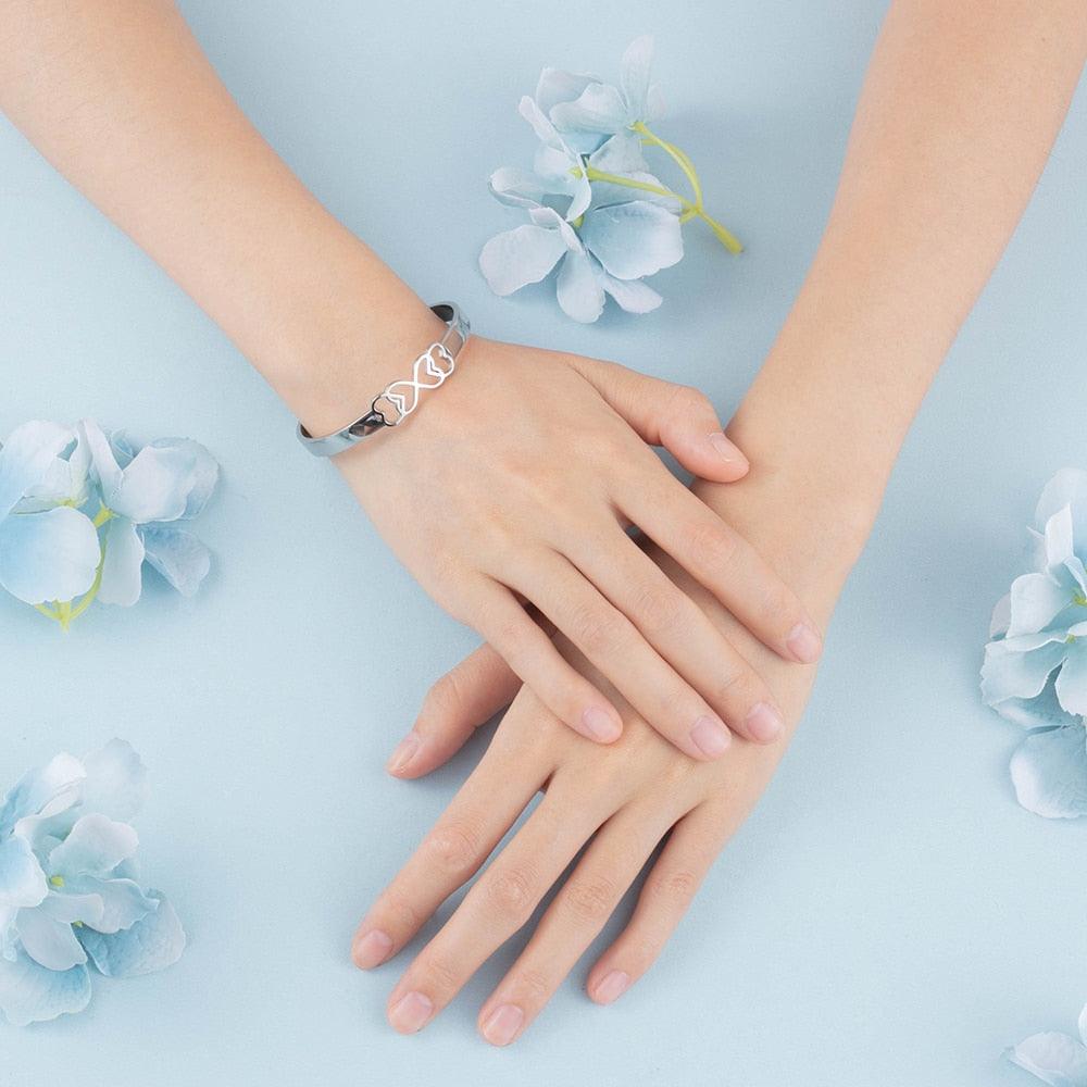 Personalized Stainless Steel Heart Cuff Bangle Bracelets with Engraved Name, Customized Bangle for Women - Personalized Jewel