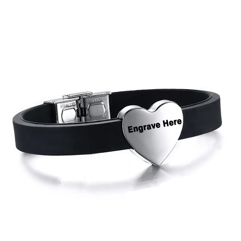 Personalized Stainless Steel Heart Shape Bracelets with Custom Name Engraving, Fashion Jewelry Bangles for Men - Personalized Jewel