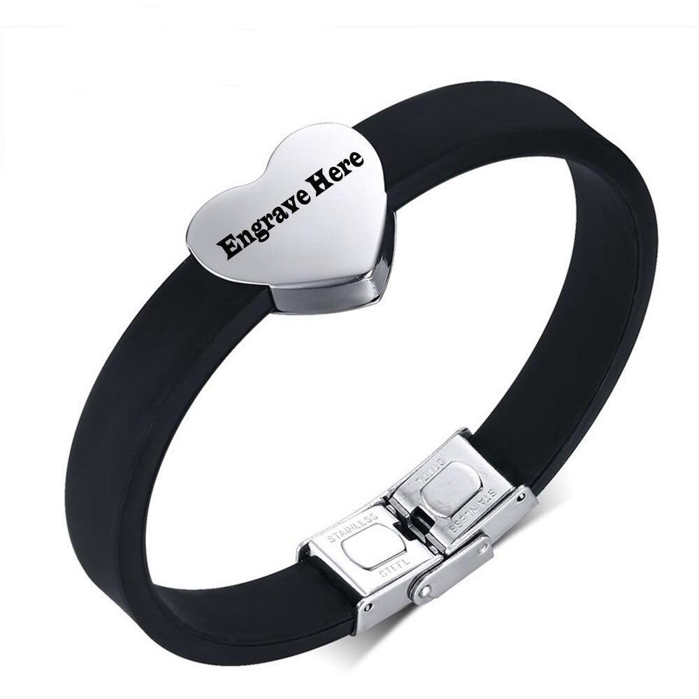 Personalized Stainless Steel Heart Shape Bracelets with Custom Name Engraving, Fashion Jewelry Bangles for Men - Personalized Jewel