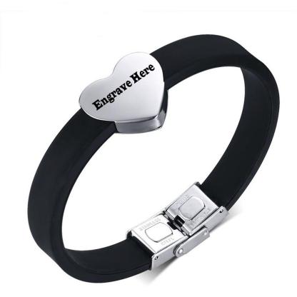 Personalized Stainless Steel Heart Shape Bracelets with Custom Name Engraving, Fashion Jewelry Bangles for Men - Personalized Jewel