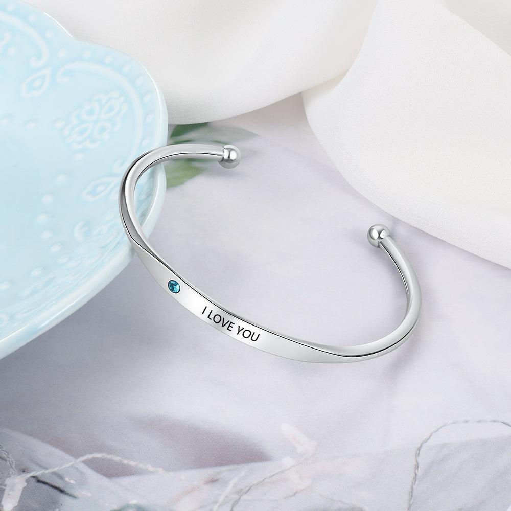 Personalized Stainless-Steel ID bracelets with Name Engrave & Custom Birthstone, Jewelry Bangles for Women - Personalized Jewel