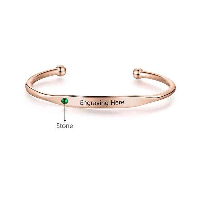 Personalized Stainless-Steel ID bracelets with Name Engrave & Custom Birthstone, Jewelry Bangles for Women - Personalized Jewel