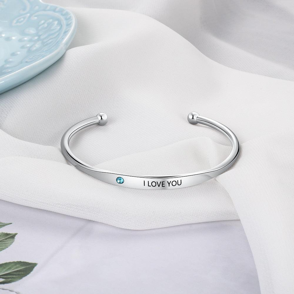 Personalized Stainless-Steel ID bracelets with Name Engrave & Custom Birthstone, Jewelry Bangles for Women - Personalized Jewel