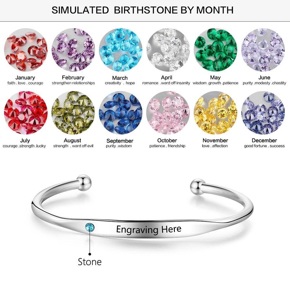 Personalized Stainless-Steel ID bracelets with Name Engrave & Custom Birthstone, Jewelry Bangles for Women - Personalized Jewel