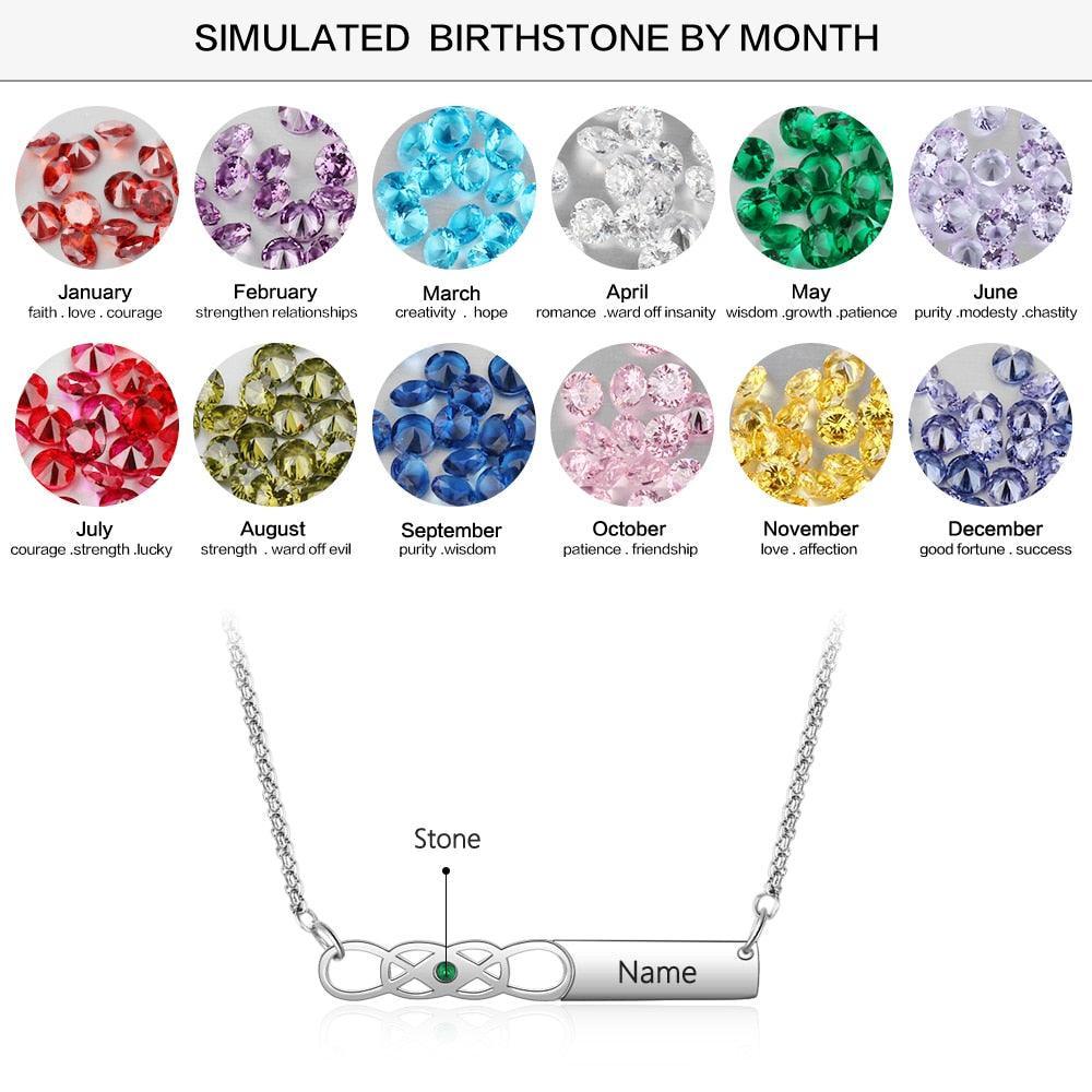Personalized Stainless Steel Infinity Necklace With Birthstone And Engrave Name Pendant For Women, Trendy Gift - Personalized Jewel