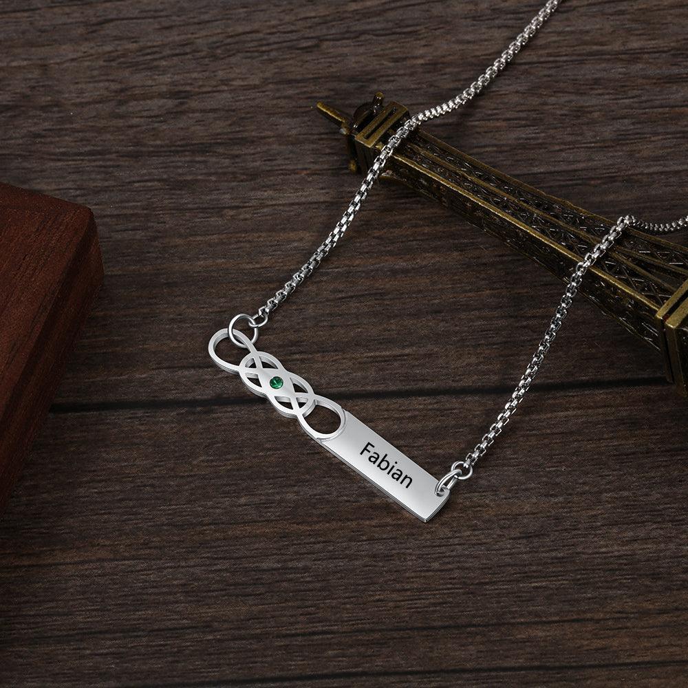 Personalized Stainless Steel Infinity Necklace With Birthstone And Engrave Name Pendant For Women, Trendy Gift - Personalized Jewel