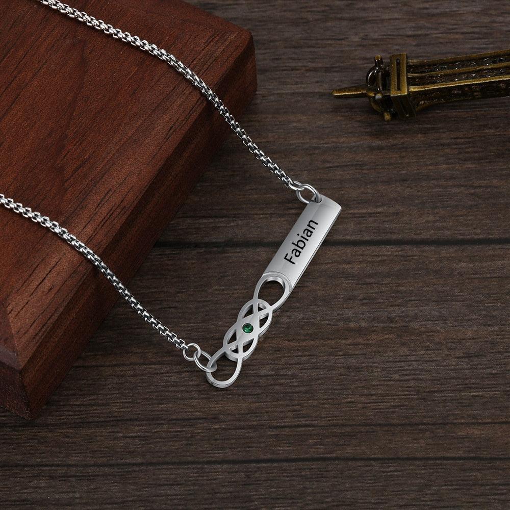 Personalized Stainless Steel Infinity Necklace With Birthstone And Engrave Name Pendant For Women, Trendy Gift - Personalized Jewel
