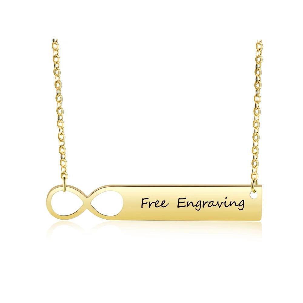 Personalized Stainless Steel Infinity Necklace With Custom Name Bar Pendant, Jewelry Gift For Mom - Personalized Jewel