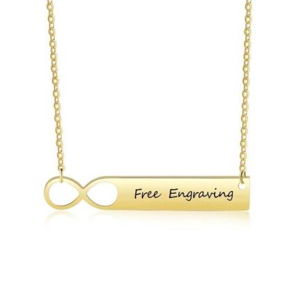 Personalized Stainless Steel Infinity Necklace With Custom Name Bar Pendant, Jewelry Gift For Mom - Personalized Jewel
