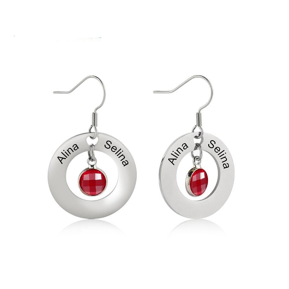Personalized Stainless Steel Jewelry- Circle Earrings With Birthstones Jewelry- Dangle Drop Earrings For Women- Customized Jewelry For Women - Personalized Jewel