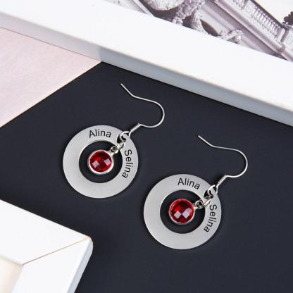 Personalized Stainless Steel Jewelry- Circle Earrings With Birthstones Jewelry- Dangle Drop Earrings For Women- Customized Jewelry For Women - Personalized Jewel