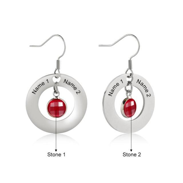 Personalized Stainless Steel Jewelry- Circle Earrings With Birthstones Jewelry- Dangle Drop Earrings For Women- Customized Jewelry For Women - Personalized Jewel